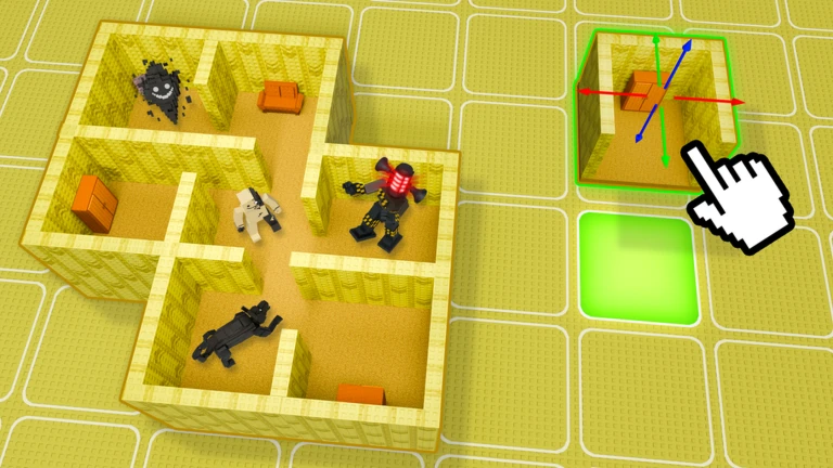 Top-down comparison of a multi-room Backrooms maze and a single selected room module